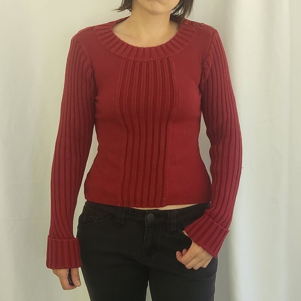Y2k Red Ribbed Sweater